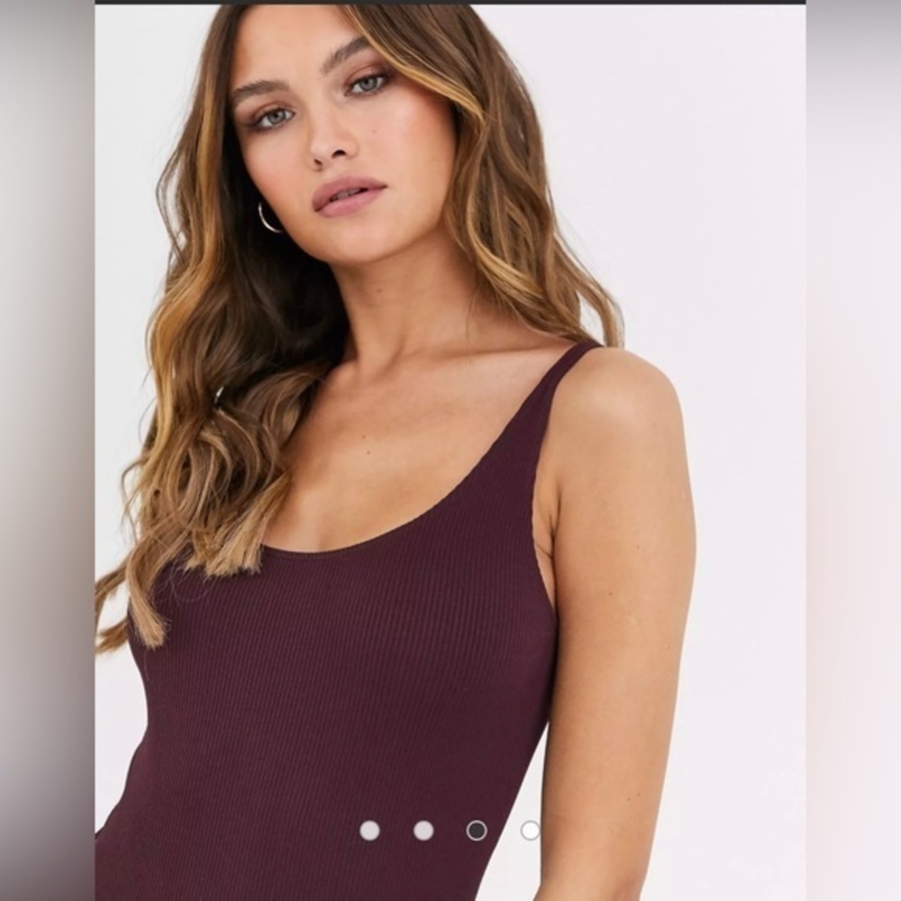Weekday Cat Ribbed Bodysuit Color Wine - Picture 6 of 8